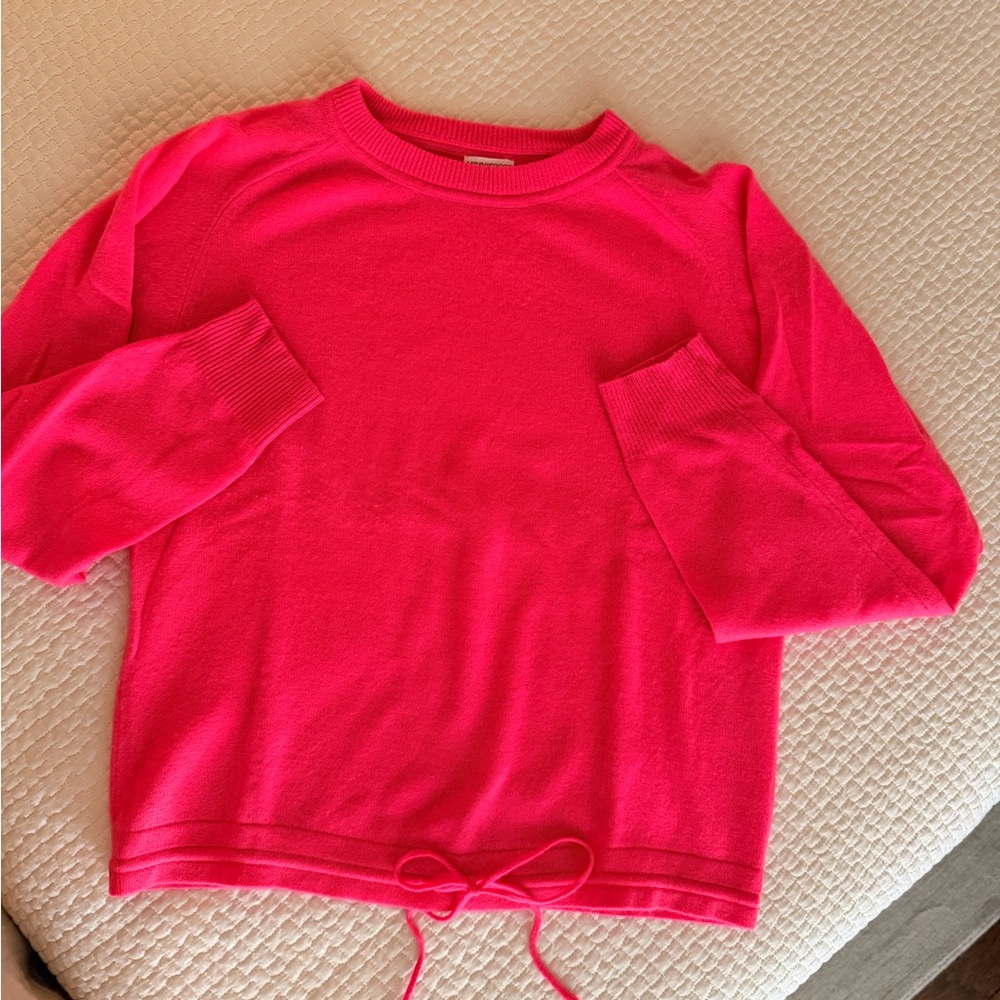 Bright Hot Pink Long Sleeve Cashmere Drawstring Sweater